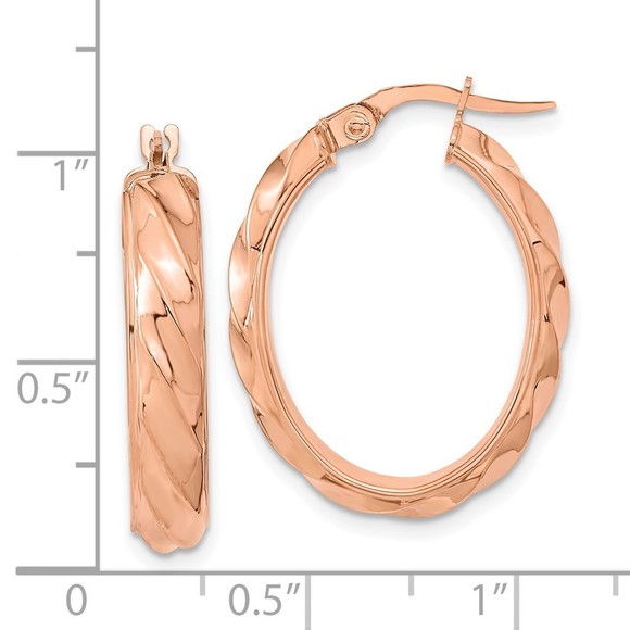 14K Rose Polished and Twisted Oval Hoop Earrings - Picture 2 of 4